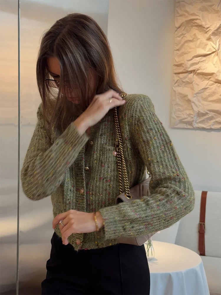 Elegant Knit Female Short Cardigans O-neck Fashion Women Single Breasted Sweater Full Sleeve Autumn Lady Casual 2026 Knitwear