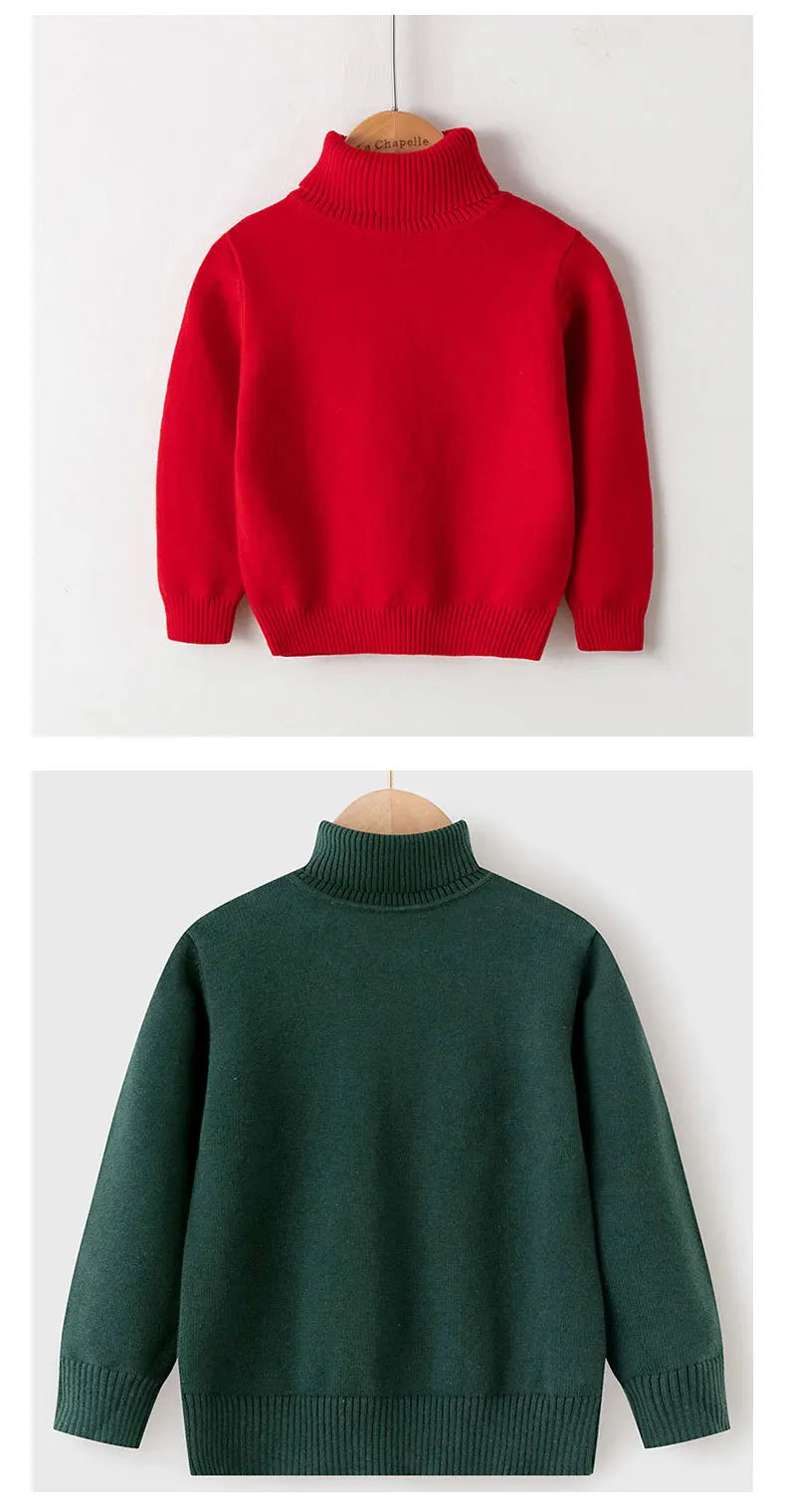 New Autumn Winter Children's Cotton Sweater Full Sleeve Turtleneck Knitwear Baby Boys Girls Clothing Warm Soft Jumper Pullovers