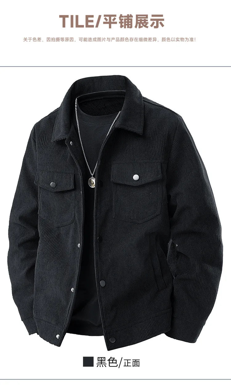Spring and Autumn Men's Corduroy Lapel Jacket 2025 Men's New American Retro Brand Loose and Handsome Multi-pocket Cargo Jacket