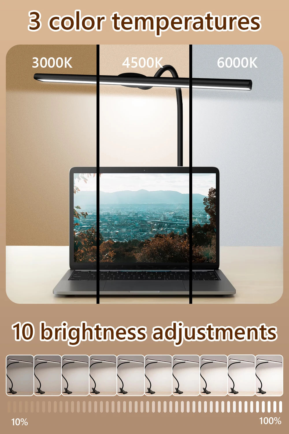 Desk Lamp LED Dimmable 10W 40CM Desk Lamp Clampable Eye Protection  Clamp Light 3 Colour Temperature10 Brightness