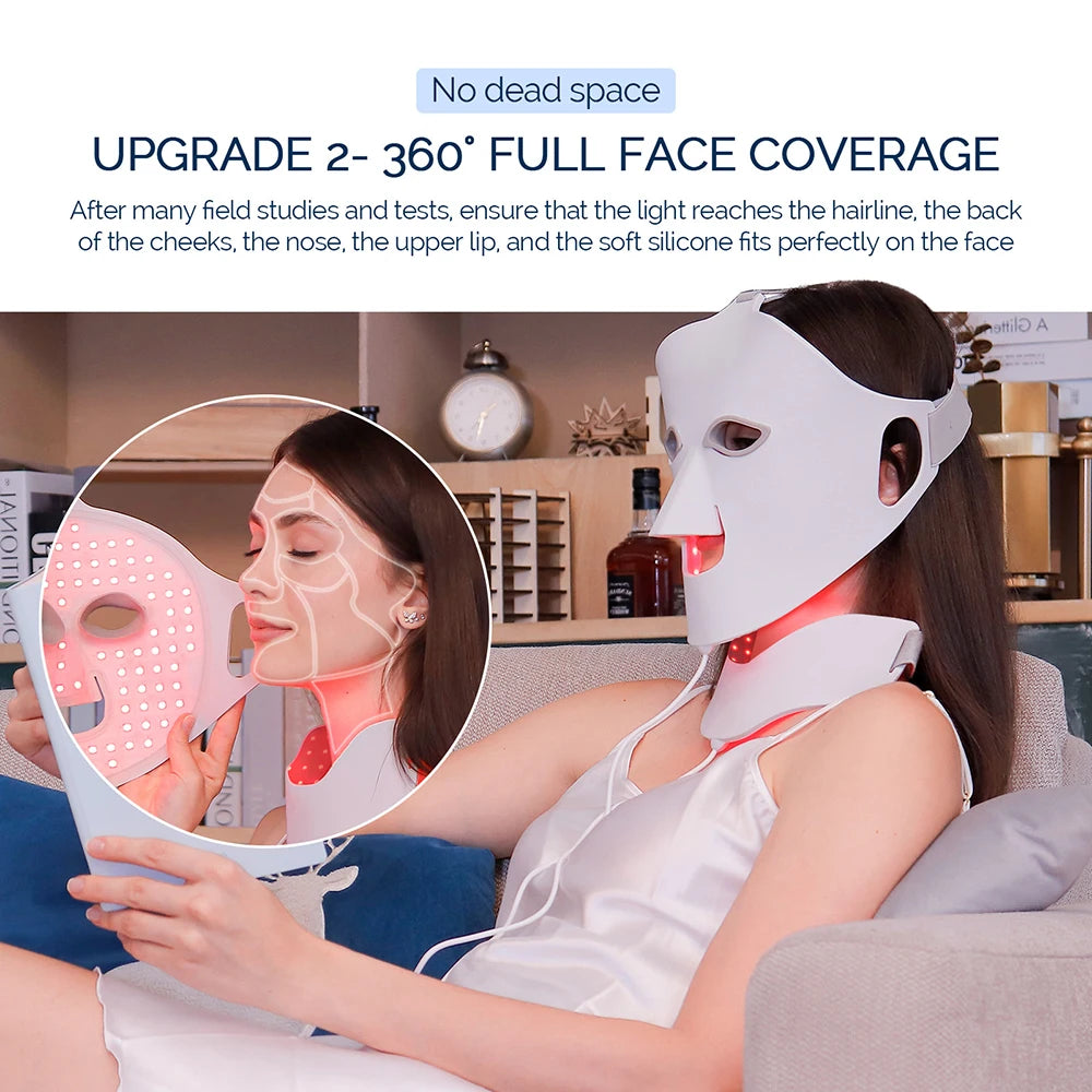3D Flexible Silicone LED Face Neck Mask Wireless 7 Colors Photon Red Light Infrared Beauty Mask for Facial Skin Repair Home Skin Care Tool