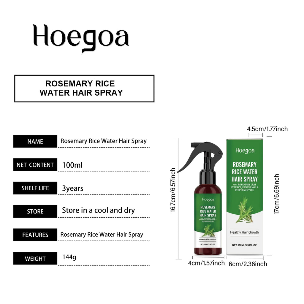 Rosemary Rice Water Hair Spray with Rosemary Extract Promotes Healthy Hair Growth Reduces Loss Nourishes Scalp Daily Care