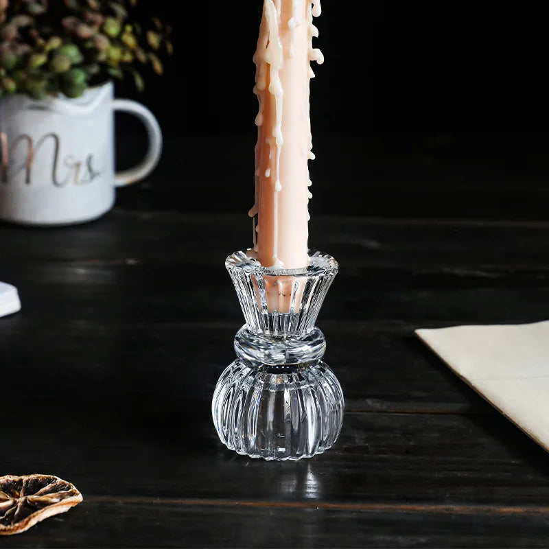 Creative Light Luxury Glass Candlestick European Retro Home Decoration Romantic Bar Skirt Double Use Candle Cup Holder Ornament