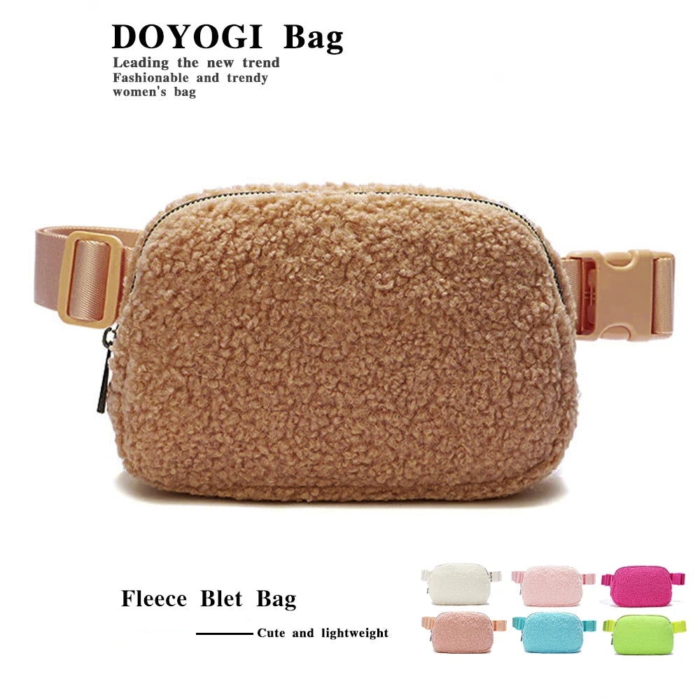 Winter Fleece Belt Bag for Everywhere Women Crossbody Bag White Fanny Pack Bag Small Waist Bag with Adjustable Strap (Ivory)