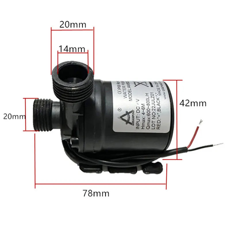 800L/H 12V Brushless Water Pump Aquarium Circulation Waterproof Solar Submersible Pump with 14mm Pagoda Connector Fittings