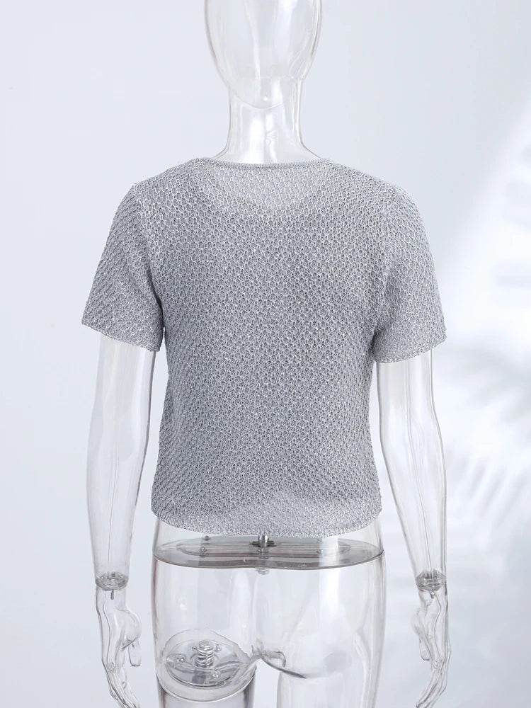 Women's Tank Tops Knitted Sequined Vests Summer Female Square Collar Sleeveless Backless Bodycon Crop Top Chic Lady Knitwear New