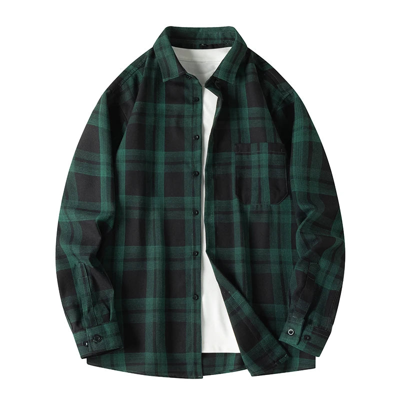 Men Shirt Plaid FlannelLong Sleeve Blue Loose Mens Casual Shirt Oversized Spring Autumn Comfortable Male Soft Dress Shirt