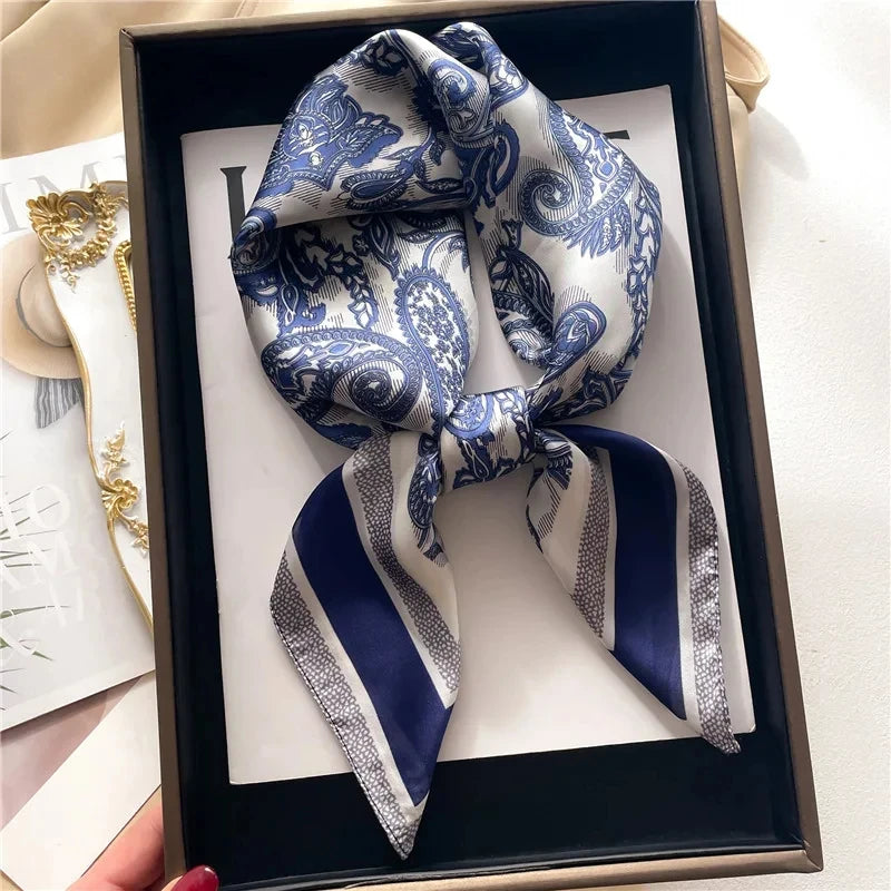 Luxury Brand Paisley Houndstooth Printed Square Scarf Soft Satin Thin Smooth Neck Scarf Sunscreen Headscarf For Women Head Wrap
