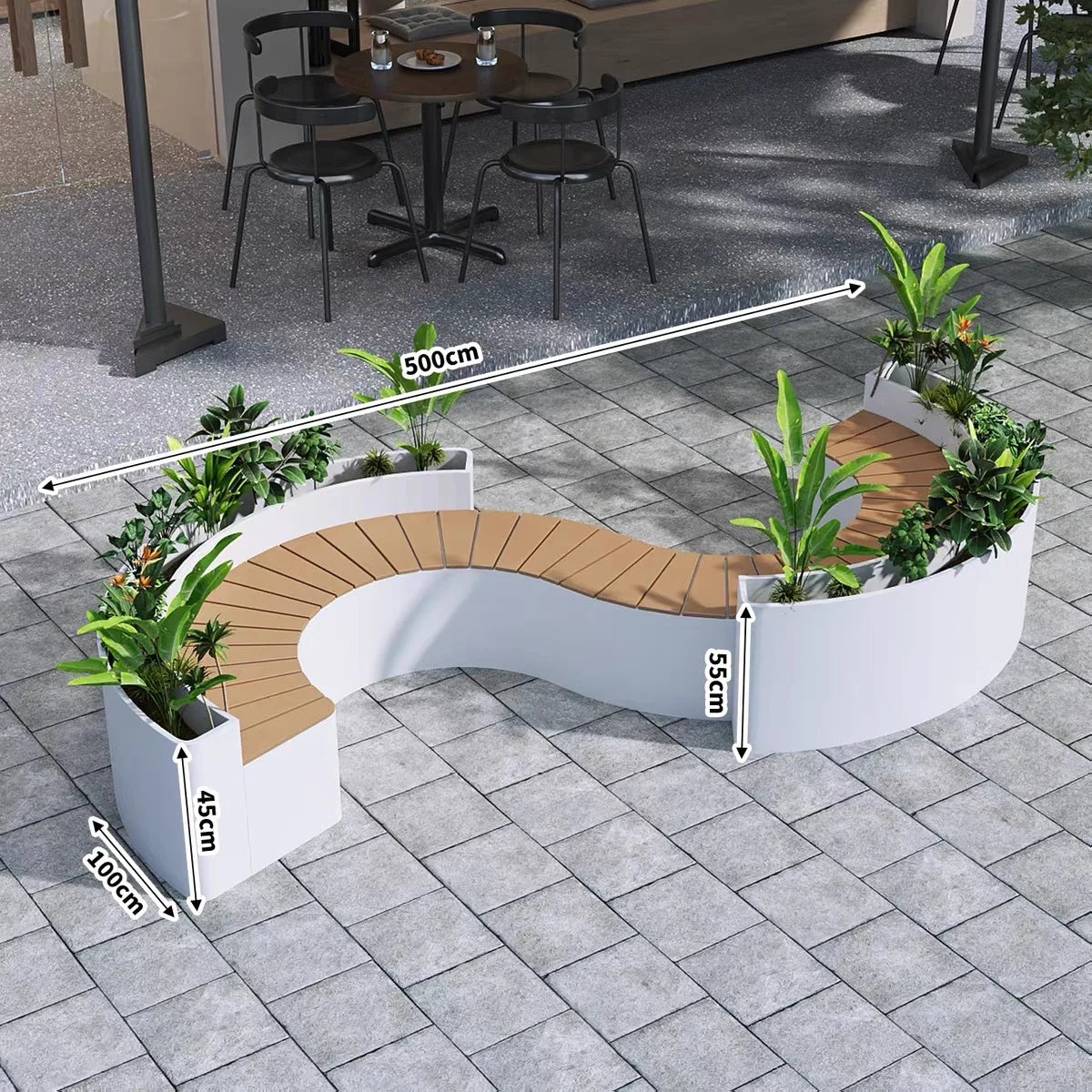 Outdoor Backrest Coffee Bar Stool Commercial Street Flower Box Seat Combination for Milk Tea Shop Leisure Sitting