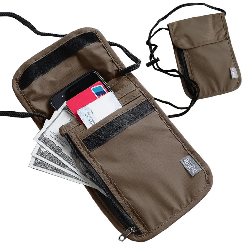 1 Pcs Waterproof RFID Nylon Storage Bag Travel Document Card Passport Bag Neck Wallet Money Document Card Passport Pouch