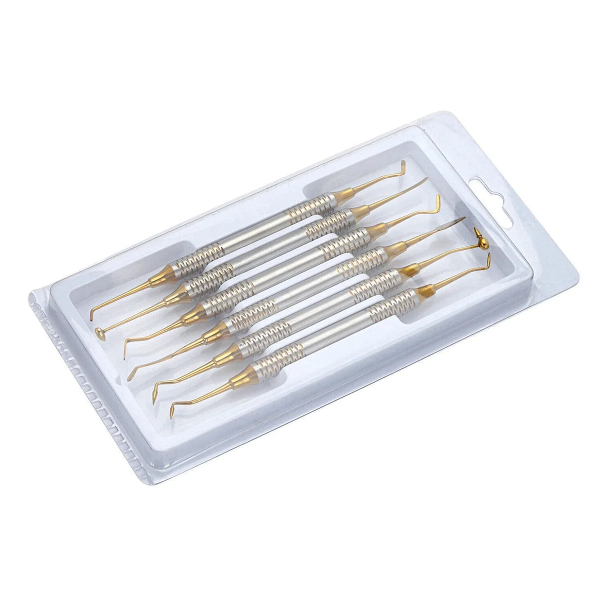 6Pcs/Kit Dental Composite Resin Filling Spatulas Titanium Plated Double Head Restoration Tool Set for Orthodontic Dentist Clinic