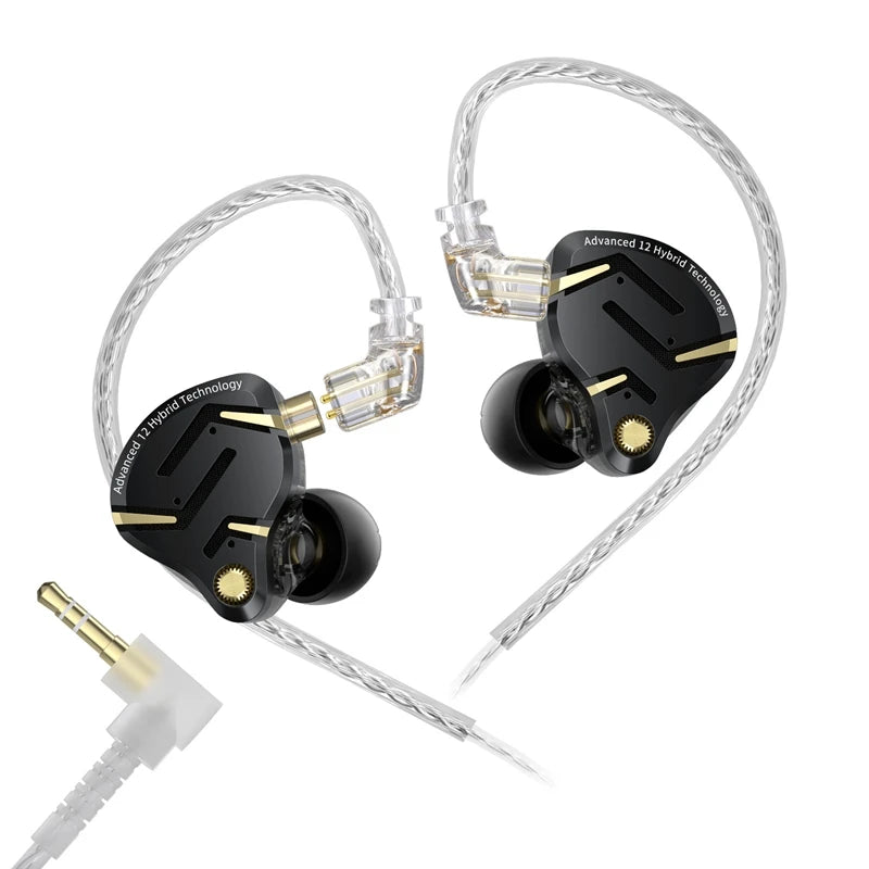 KZ ZS12 PRO 2 1DD + 5BA Hybrid HiFi In Ear Earphones Improved Bass Monitor Headphones Detachable Wire Earbuds Gaming Headest