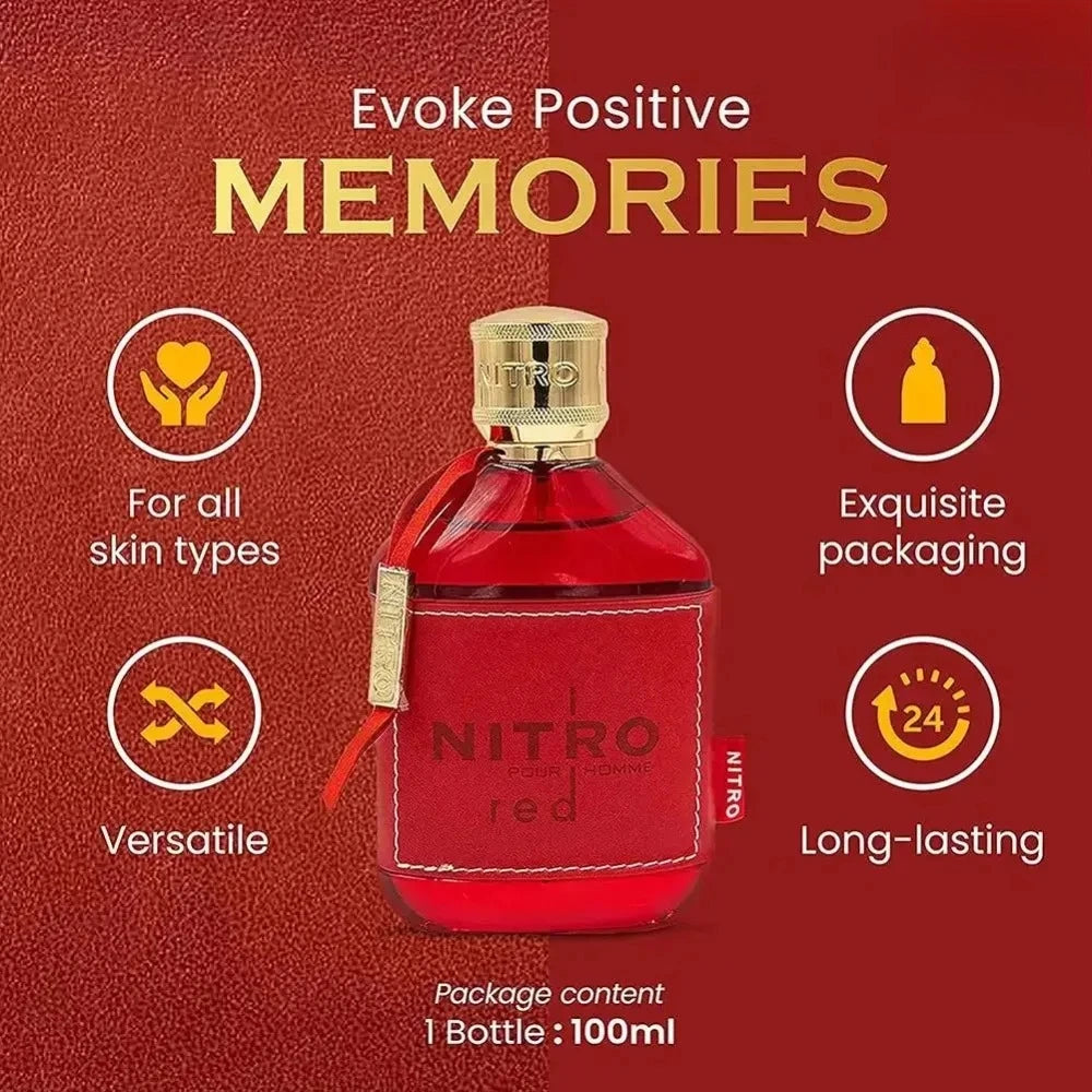 Luxury Men Eau De Parfum Spray, Long Lasting Fragrance, Premium Scent, Nitro Red Blue Black Green Similar Perfume, 100ml