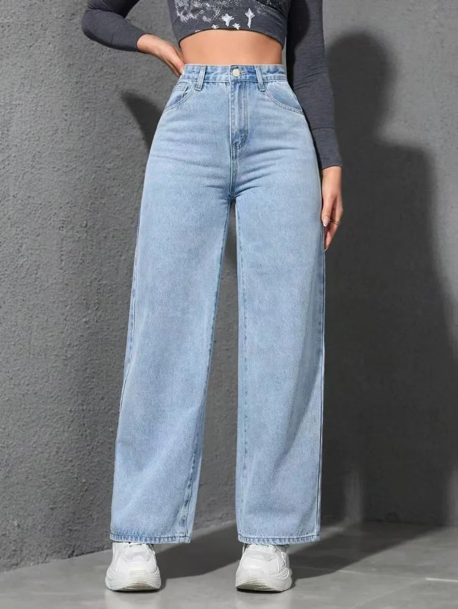 2026 New American Fashion Women's Loose Casual Wide Leg Straight Denim Jeans Baggy Streetwear Pants All Season Trousers