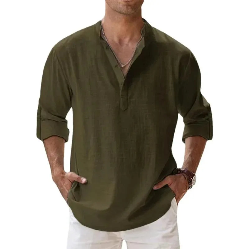 Spring New Men's Casual Slim Fit Polo Shirt Solid Color Breathable Button Long Sleeved Top Refreshing and Comfortable T-shirt