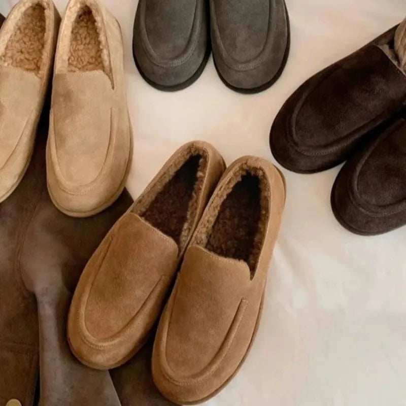 2026 New Women Winter Shoes Fashion Suede Loafers High End Plush Warm Casual Shoes for Woman Luxury Designer Shoes Zapatos Mujer