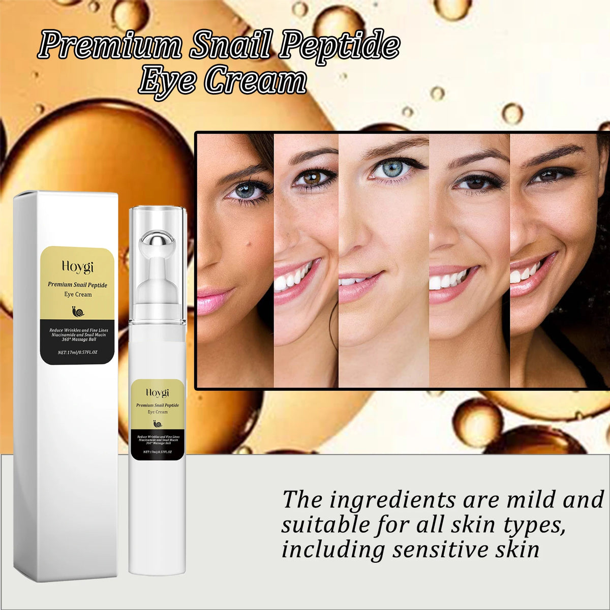 Snail Peptide Eye Cream Remove Eye Bag Anti-Puffiness Fade Dark Circle Firming Skin Roller Massage Nourishing Care Eye Cream