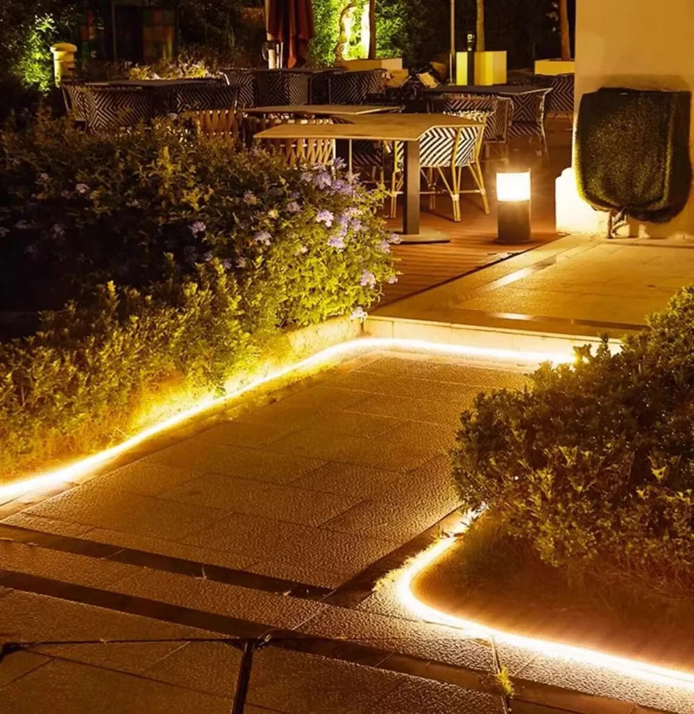 24V COB LED Solar Strip Outdoor Waterproof Neon Light 320LEDs/m Flexible Rope Light Warm Natural White Courtyard Home Lighting