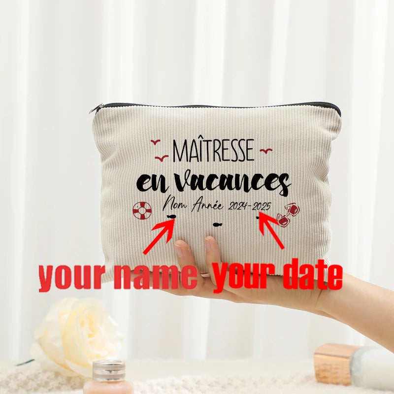 Personalized Floral Maitresse Appreciation Cosmetic Bag Custom Name Toiletry Case Gift for Educators End of School Year Present