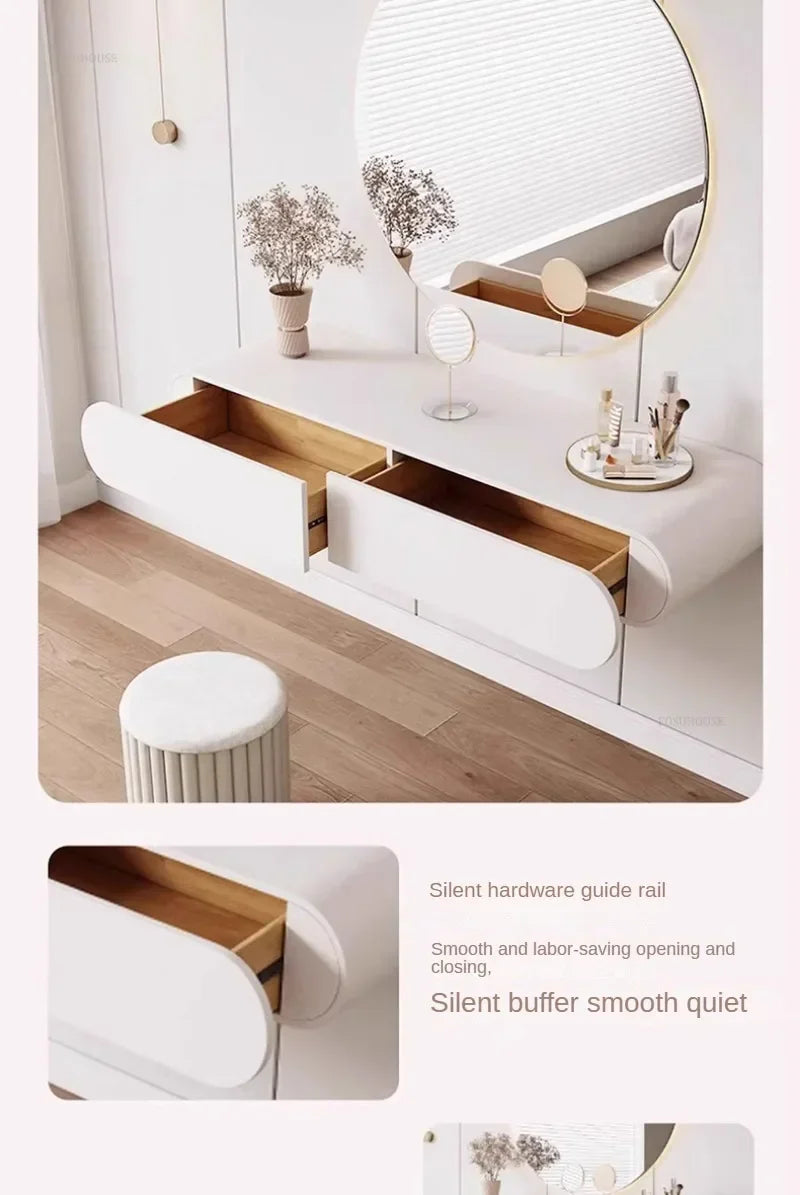 Off-white Hanging Dressing Table Minimalist Wall Mounted Vanity Unit with Mirror Bedroom Furniture Modern Design