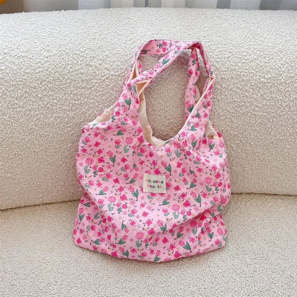 Female Tote Shopping Bag Eco Handbag Reusable Grocery Shopper Purse Korean Women Sweet Cartoon Shoulder Bag Books Pouch
