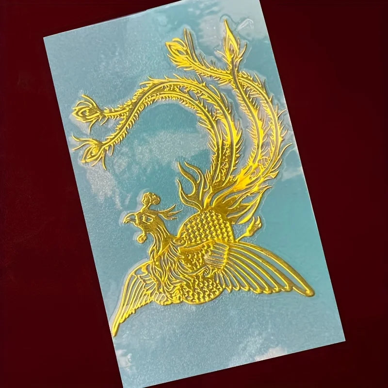1 Piece Dragon Vs Tiger Metal Sticker - Gold Color, Irregular Shape, Durable Plastic, Glossy Surface, Suitable for Mobile Phones, Laptops, Cars, Motorcycles, Temporary Decorative Stickers, Vibrant Design, Glossy Surface Stick