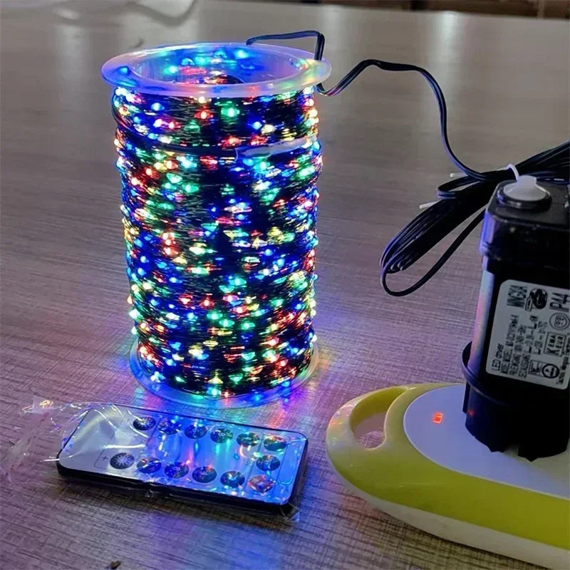 1000/500LED Green Wire Led String Fairy Lights US/EU Plug 110V/220V Waterproof LED Christmas Tree Holiday Home Garden Decor Xmas