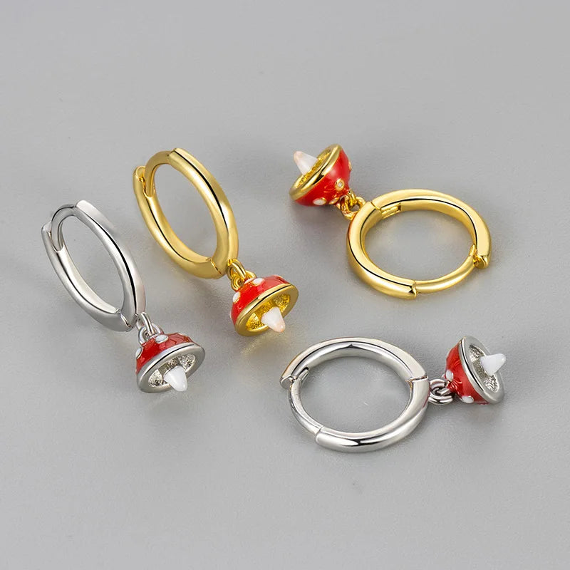 Cute Lovely Mushroom Drop Earrings For Women Epoxy Copper Creative Tiny Hoops Female Trendy Ear Piercing Accessories Best Gift
