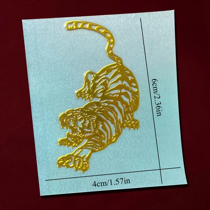 1 Piece Dragon Vs Tiger Metal Sticker - Gold Color, Irregular Shape, Durable Plastic, Glossy Surface, Suitable for Mobile Phones, Laptops, Cars, Motorcycles, Temporary Decorative Stickers, Vibrant Design, Glossy Surface Stick