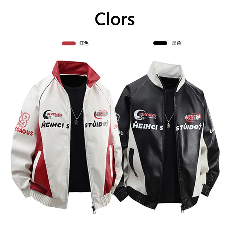Streetwear Motorcycle Leather Jacket Men Autumn Winter Biker Racing Jacket F1 Jacket Men's PU Leather Shell Jacket Track Coats