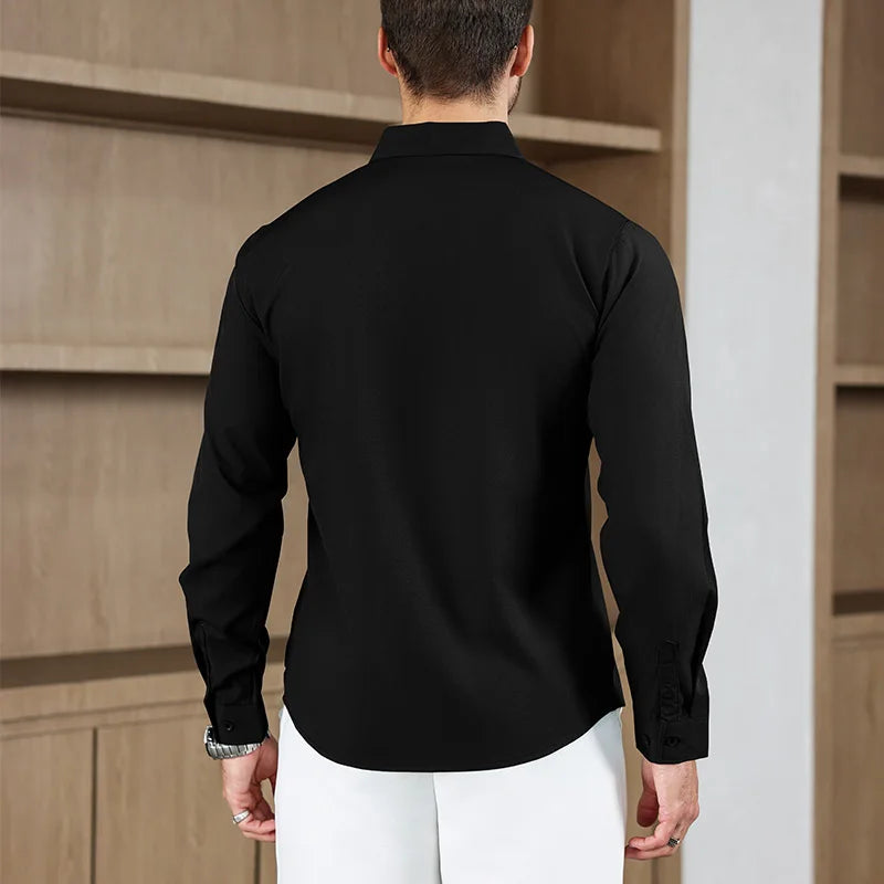 New Men's Business Casual Long Sleeved Solid Color Shirt Wrinkle Resistant Wrinkle Free Comfortable All Season Versatile Top