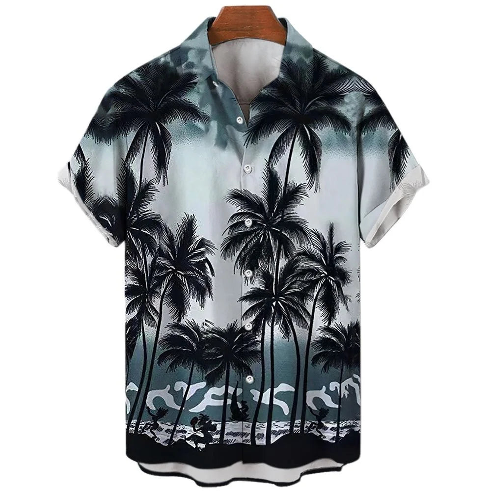 Summer Fashion Men's 3d Hawaiian Shirts Oversized Beach Short Sleeve Coconut Tree Print Shirts Tees Tops Casual Clothes Camiseta