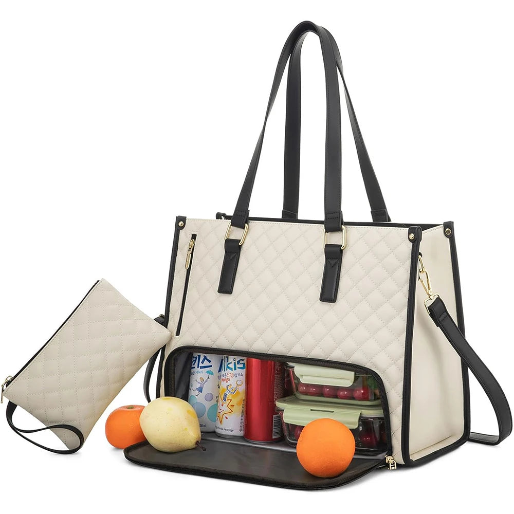 2 In1 Lunch Tote Bag for Women Shoulder Laptop Bag Large Capacity with Insulated Compartment Outdoor Multifunctional Picnic Bag