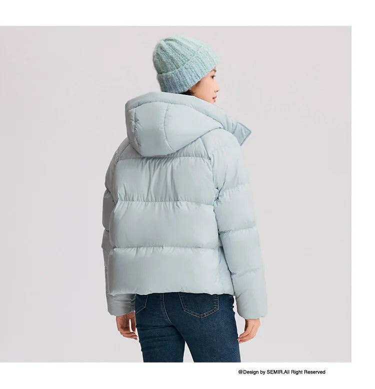 Semir Down Jacket Women Solid Color Loose Versatile 2025 Winter New Waterproof Oil-proof Stain-proof Hooded Coat Down Jacket