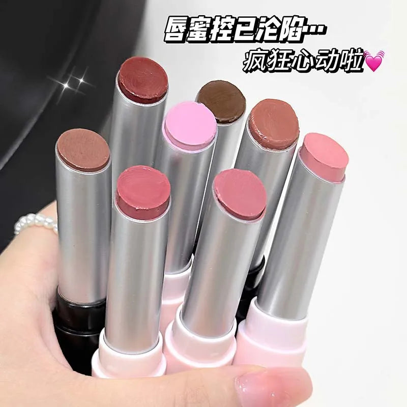 Pink Crystal Mirror Glass Solid Lip Gloss Round Tube Water Light Lipstick Clear Jelly Lip Glaze Nude Brown Moisturizing Lip Tint