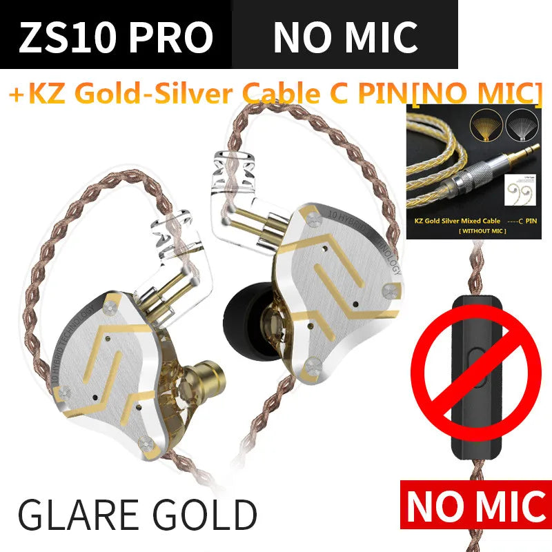 KZ ZS10 Pro 4BA 1DD Hybrid In Ear Metal Earphones10 Drivers HIFI Bass Earbuds Monitor Sport Noise Cancelling Headset ZSX ZAX Z3