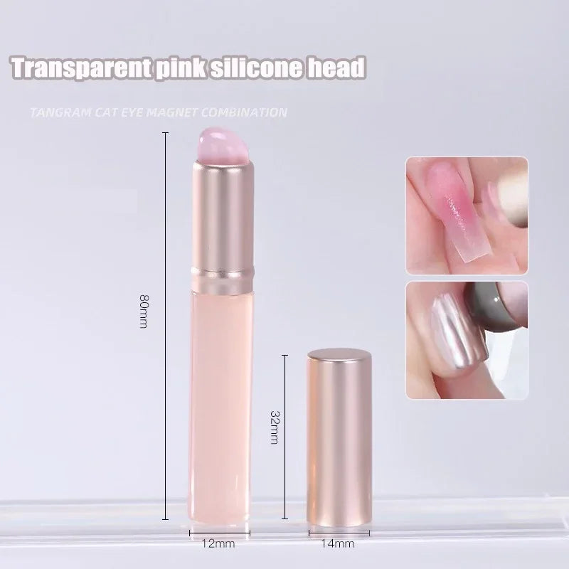 Jelly Pink Nail Art Silicone Brush Reusable Mirror Powder Pigment Applying Manicure Tool Soft Q-elastic Smudge Nail Brush Stick