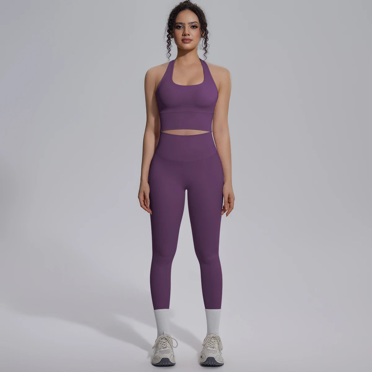 Rooftrellen New Women's Two-piece Set Fitness Sports Solid Color Yoga Set Summer Quick Drying Legging Pants Gather I-shaped Vest