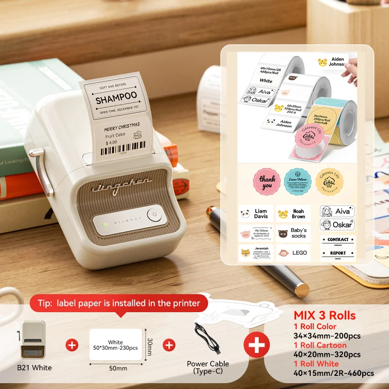 NiiMbot B21 Mini Thermal Printer Wireless Barcode Label Maker Bluetooth Portable Adhesive Label Printers for Office Commercial