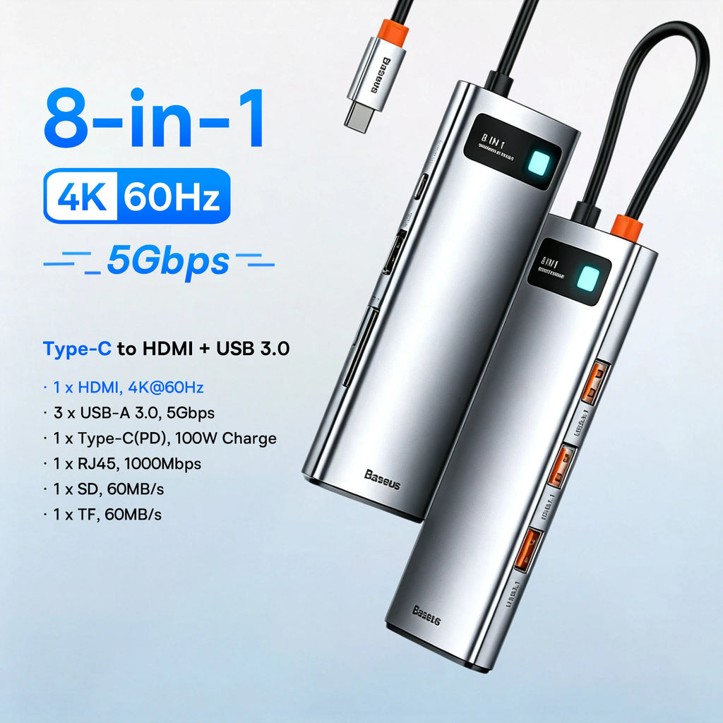 Baseus 13-in-1 USB C HUB to 2*HDMI 1*DP 4K@60Hz 1*VGA Quadruple Display USB 3.2 Adapter with RJ45 SD TF 3.5mm PD 100W Type C Hub