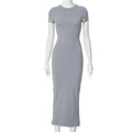 Sexy Skinny Women's Bodycon Party Dress Fashion O-neck Short Sleeve Solid Color Wraped Hip Package Long Dress Female Sexy Dress