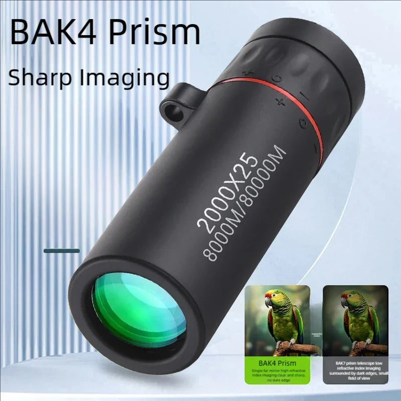 2000x25 HD Monocular Telescope Mini Portable with Phone Holder for Outdoor Camping Hunting Birdwatching