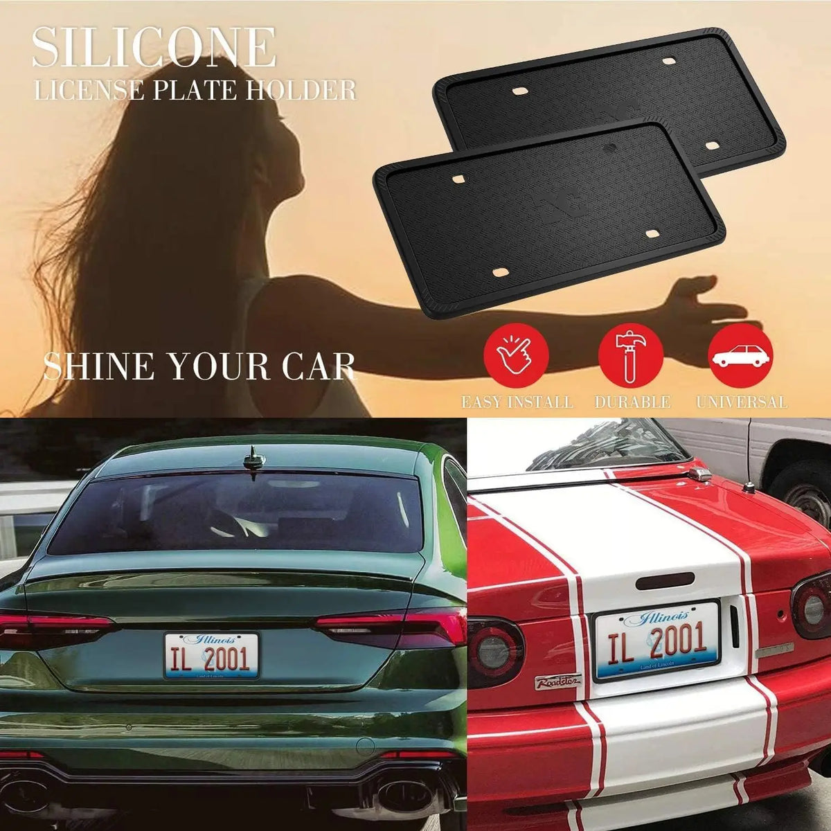 Single-piece American silicone license plate holder is foldable, highly flexible and does not damage the car paint.