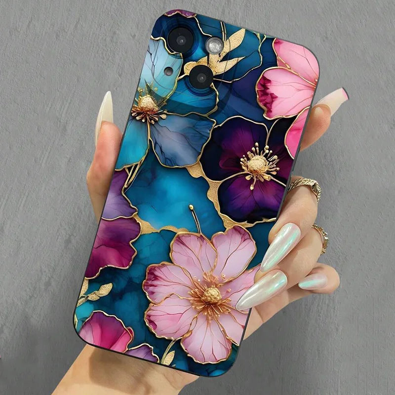 Vintage Floral Pattern Soft TPU Phone Case For IPhone 16 Pro Max 18 17 Air 16E 15 14 13 11 12 Mini XS X XR 7 8 Plus Matte Cover