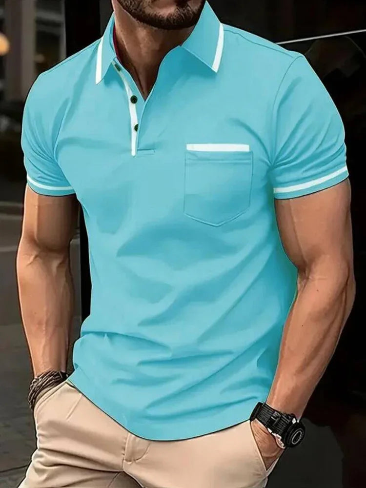 Fashionable men's casual solid-color short-sleeved top, men's lapel short-sleeved T-shirt, casual and fashionable solid-color sh