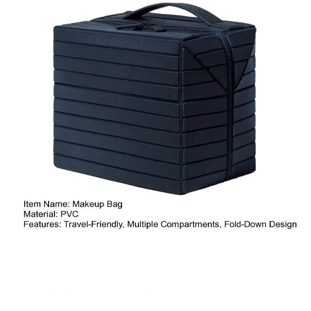 Fold-Down Travel Makeup Bag Waterproof Large Toiletry Bag Hanging Cosmetic Organizer with No-Spill Compartments for Makeup Use