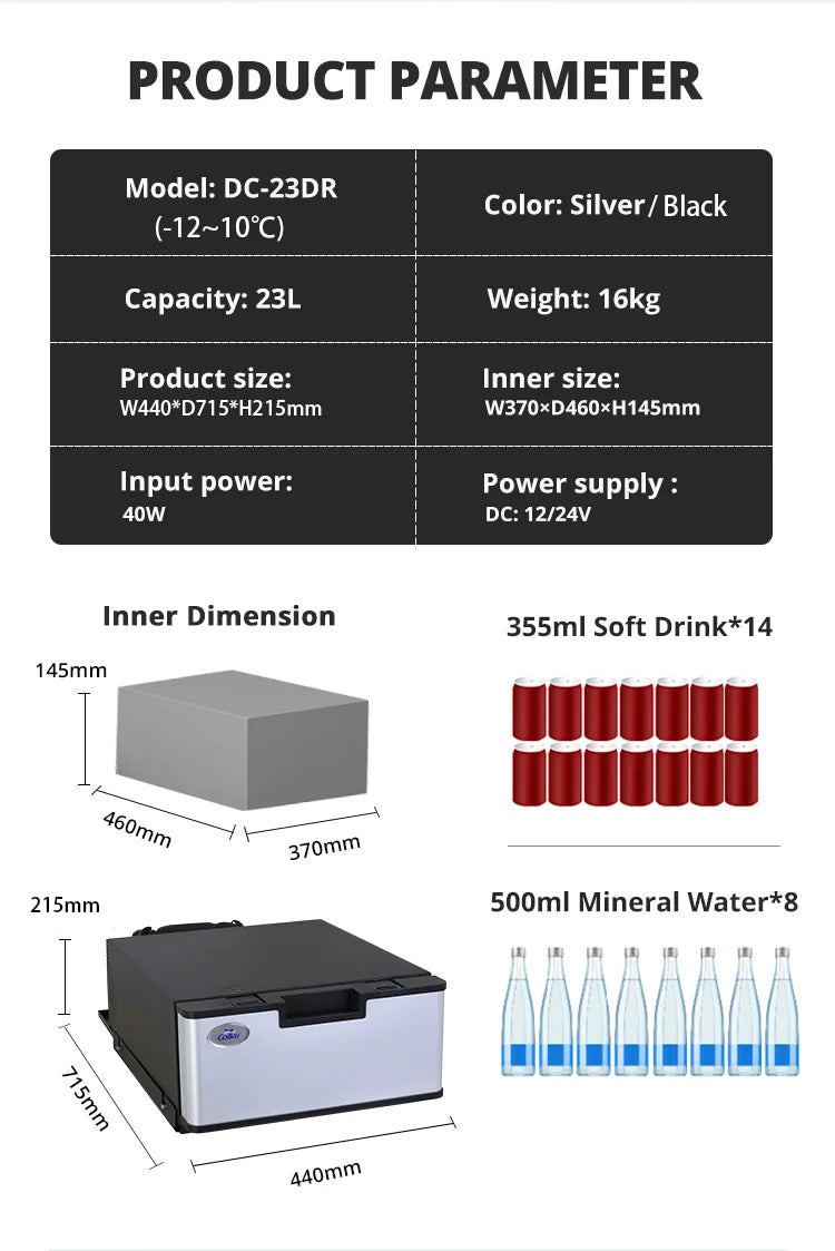 23L Marine Fridge Built In Refrigerator 12 Volt 24 Volt Car Auto Drawer Freezer For Outdoor