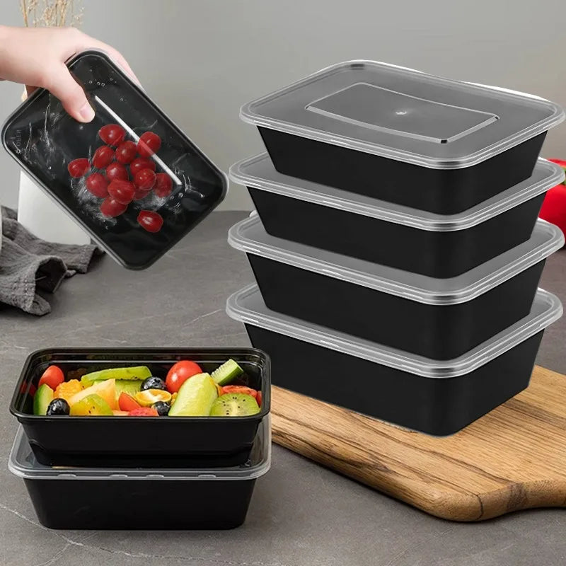 10/20x Food Storage Containers with Lids Meal Prep Containers Disposable Leakproof Black Lunch Bento Boxes Kitchen Tableware