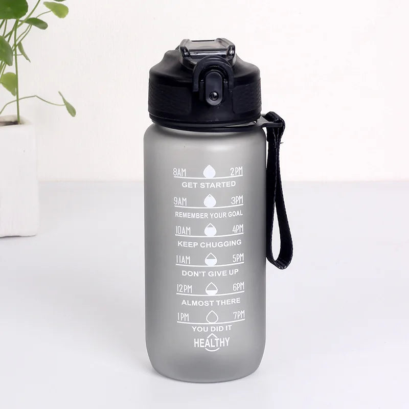 3Sizes Sports Water Bottle Gradient Color Motivational Bottle with Time Marker Leak-proof Cup Gym Outdoor Drinkware