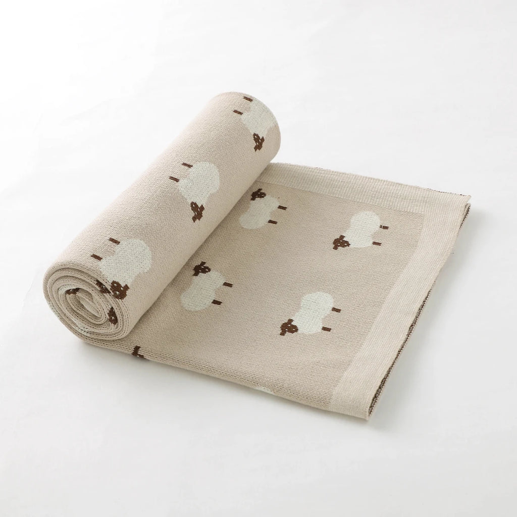 Baby Blanket 100%Cotton Knitted Infant Girl Boy Bedding Quilt 100*80CM Newborn Stroller Swaddling Fashion Cute Sheep Plaids Warm
